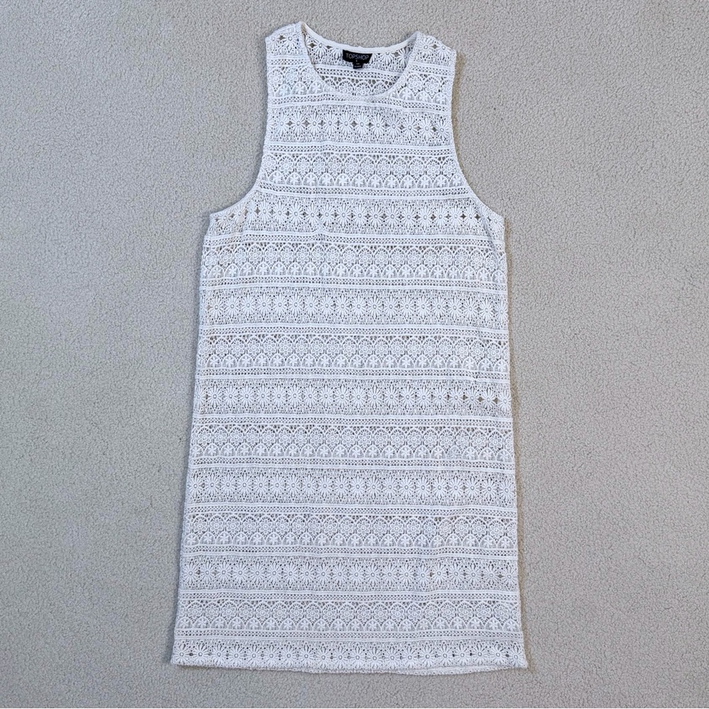 Topshop Cream Crochet Tank Shift Dress